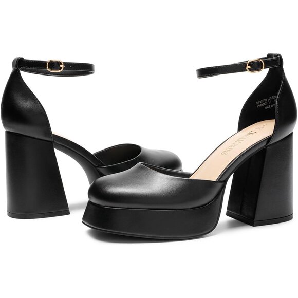 Dream Pairs Black-pu Polyurethane (PU) Closed Toe Block Pumps Ankle Strap Shoes - Picture 5 of 10